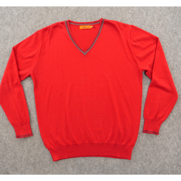 Arturo Calle Sweater Mens Medium Red Pullover Knit V-Neck Long Sleeve - Picture 1 of 12